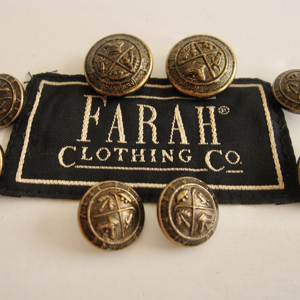 Farah 8 Blazer Replacement Buttons Burnished Antique Gold Tone Preppy